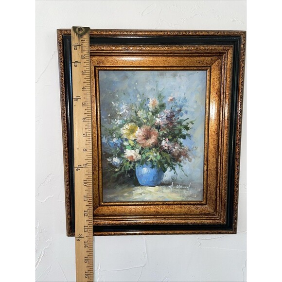 VINTAGE Framed Floral Still Life Oil on Canvas Gold Frame Signed Art - 13"x 15" - Picture 5 of 9
